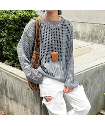 copine | メッシュサマーニットトップス(グレー)(ニット/セーター)