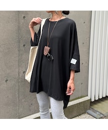 copine | 袖ラベル付きビッグTシャツ(ブラック)(Tシャツ/カットソー)