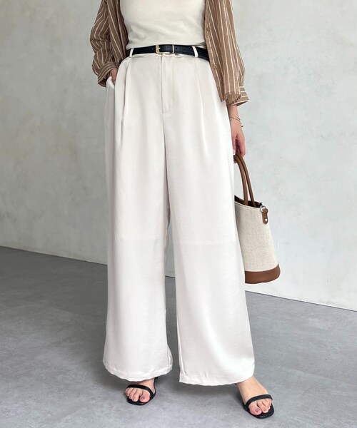 Chez toi（シェトワ）の「サテンパンツ（パンツ・レディース・ピンク/ダークブラウン/アイボリー・F）」の2枚目の写真