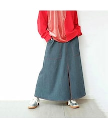 HCAE CONTRAST STITCH DENIM SKIRT