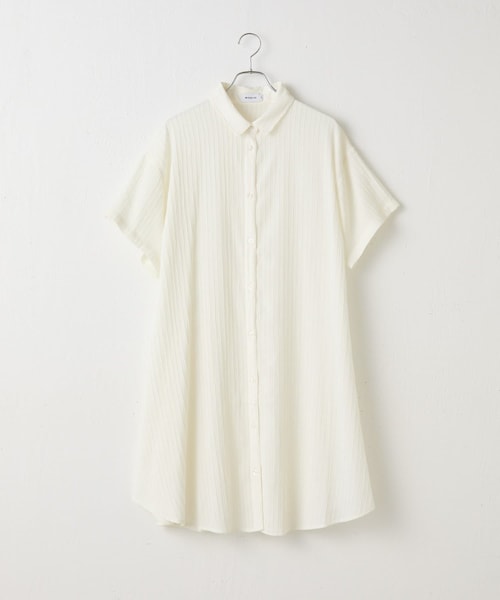 COLONY 2139(コロニートゥーワンスリーナイン)の「バンプストライプロングシャツ(シャツワンピース・レディース・オフホワイト/ブルー/ブラック・F)」の1枚目の写真