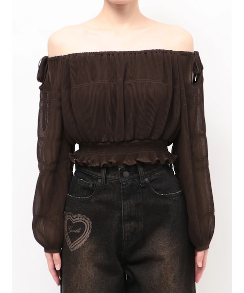 EMODA（エモダ）の「RIBBON CUT OFF SHOULDER TOP（Tシャツ/カットソー・レディース・ホワイト/ブラック/ブルー/ブラウン/ベージュ・F）」の2枚目の写真