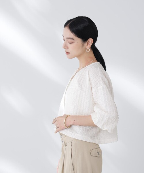 GARDEN(ガーデン)の「フクレシャーリングzipカーディガン(トップス・ブラック/オフホワイト・F)」の3枚目の写真