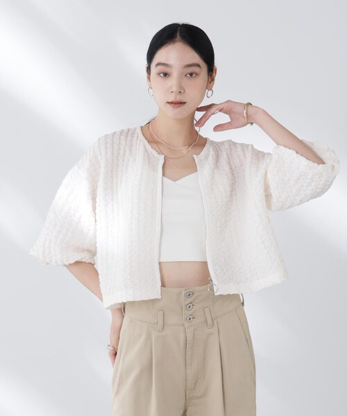 GARDEN(ガーデン)の「フクレシャーリングzipカーディガン(トップス・ブラック/オフホワイト・F)」の2枚目の写真