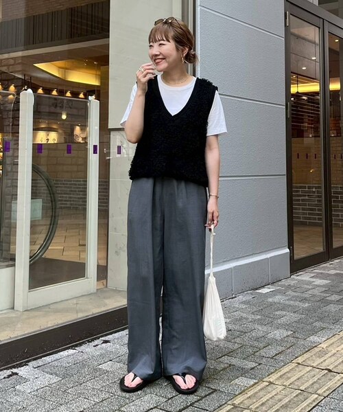 CIAOPANIC TYPY（チャオパニックティピー）の「【パルクロ限定】（PONてら企画）テックリネンワイドパンツ（パンツ・レディース・アイボリー/ベージュ/グレー/ブラウン/ブラック・S/L/M）」の3枚目の写真