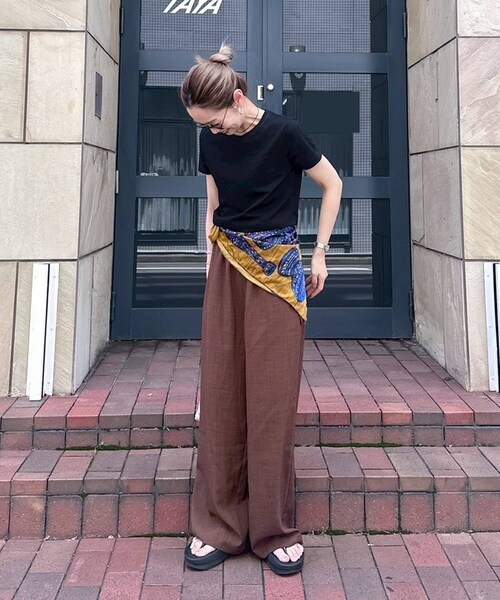 CIAOPANIC TYPY（チャオパニックティピー）の「【パルクロ限定】（PONてら企画）テックリネンワイドパンツ（パンツ・レディース・アイボリー/ベージュ/グレー/ブラウン/ブラック・S/L/M）」の4枚目の写真