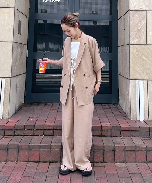 CIAOPANIC TYPY（チャオパニックティピー）の「【パルクロ限定】（PONてら企画）テックリネンワイドパンツ（パンツ・レディース・アイボリー/ベージュ/グレー/ブラウン/ブラック・S/L/M）」の5枚目の写真