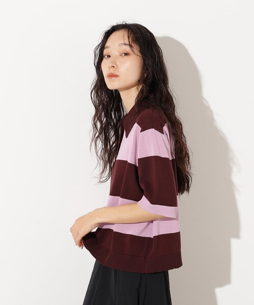 GARDEN（ガーデン）の「ボーダーポロニット（トップス・チャコール×ベージュ/ブラウン×ピンク/ネイビー×ブラウン・M）」の10枚目の写真
