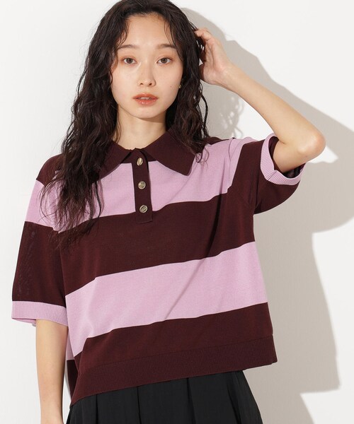 GARDEN（ガーデン）の「ボーダーポロニット（トップス・チャコール×ベージュ/ブラウン×ピンク/ネイビー×ブラウン・M）」の9枚目の写真