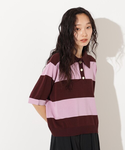 GARDEN（ガーデン）の「ボーダーポロニット（トップス・チャコール×ベージュ/ブラウン×ピンク/ネイビー×ブラウン・M）」の14枚目の写真