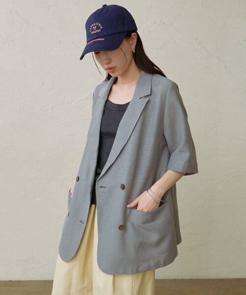 Omekashi（オメカシ）の「シアーメッシュ5分袖ジャケット（テーラード