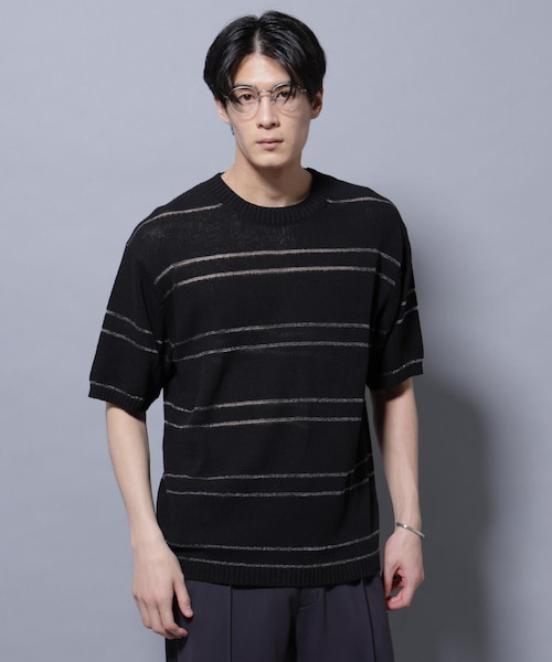 GARDEN（ガーデン）の「ブークレーラメボーダー ニットTシャツ（トップス・メンズ・ブラック/ホワイト・M/L）」の9枚目の写真