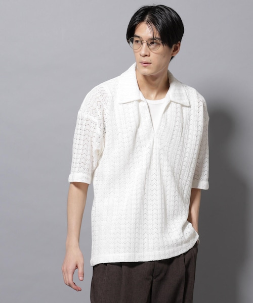 GARDEN（ガーデン）の「メッシュラッセル スキッパーポロ（トップス・メンズ・ホワイト/ブラウン・M/L）」の9枚目の写真