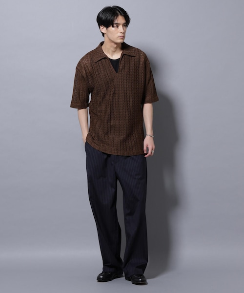 GARDEN（ガーデン）の「メッシュラッセル スキッパーポロ（トップス・メンズ・ホワイト/ブラウン・M/L）」の5枚目の写真