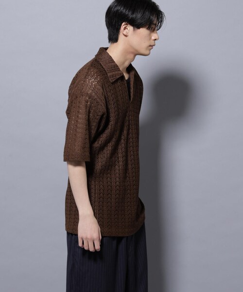 GARDEN（ガーデン）の「メッシュラッセル スキッパーポロ（トップス・メンズ・ホワイト/ブラウン・M/L）」の3枚目の写真