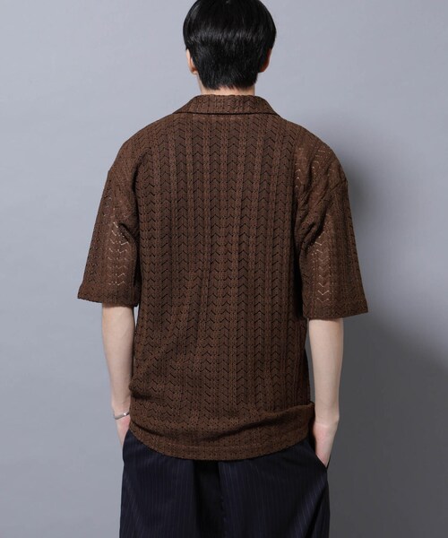 GARDEN（ガーデン）の「メッシュラッセル スキッパーポロ（トップス・メンズ・ホワイト/ブラウン・M/L）」の4枚目の写真