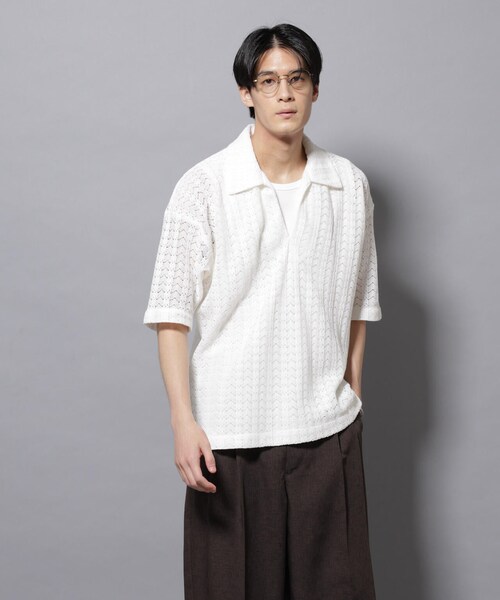 GARDEN（ガーデン）の「メッシュラッセル スキッパーポロ（トップス・メンズ・ホワイト/ブラウン・M/L）」の10枚目の写真