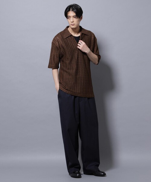 GARDEN（ガーデン）の「メッシュラッセル スキッパーポロ（トップス・メンズ・ホワイト/ブラウン・M/L）」の6枚目の写真