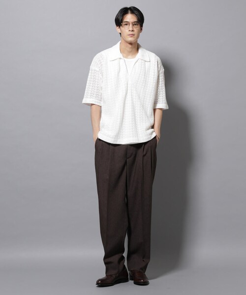 GARDEN（ガーデン）の「メッシュラッセル スキッパーポロ（トップス・メンズ・ホワイト/ブラウン・M/L）」の13枚目の写真