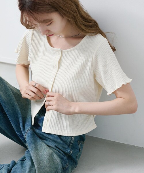 Kastane（カスタネ）の「スラブリブカーディガン（トップス・レディース・サックスブルー/アイボリー/ネイビー・F）」の2枚目の写真