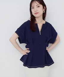 natural couture（ナチュラルクチュール）の「【mamamo】配色ステッチウエストタックカットソー（Tシャツ/カットソー）」