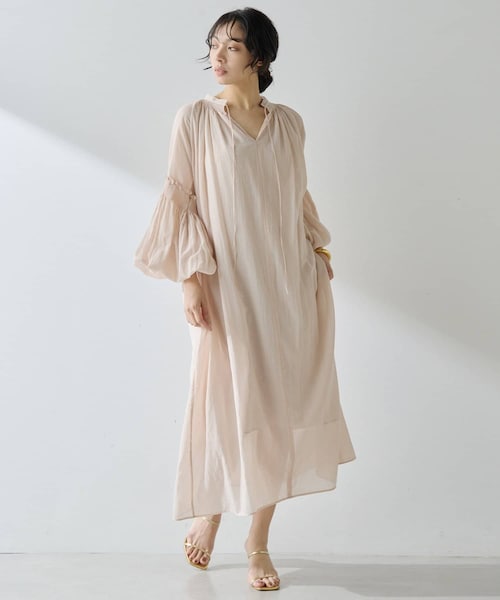 極美品☆ウィムガゼット 洗える コットンシフォン ギャザースリーブワンピース 黒 Whim Gazette（ウィムガゼット）の「コットンシフォンギャザー