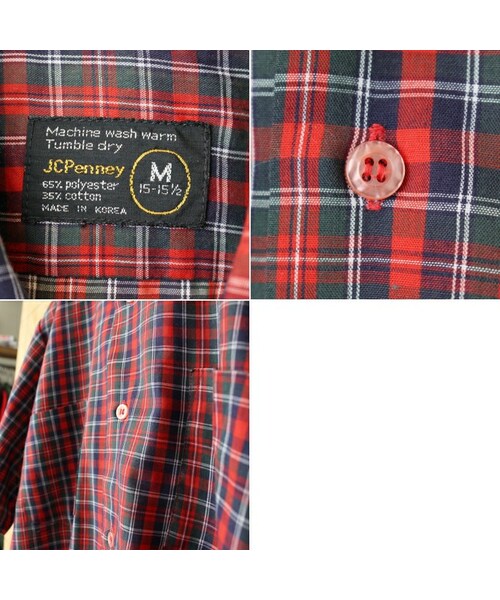 J.C.PENNEY（ジェーシーペニー）の「70s 80s USA JCPenney 半袖 チェックボックスシャツ レッド ネイビー メンズM アメリカ古着（シャツ/ブラウス・レディース・レッド・M）」の2枚目の写真