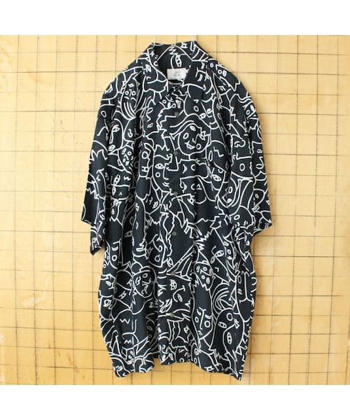 60s~70s EURO permaflott 総柄 オープンカラー シャツ の「60s 70s EURO permaflott ボックス シャークカラー 総柄