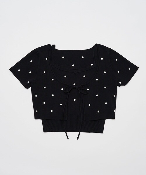 OLIVE des OLIVE（オリーブデオリーブ）の「ドットボレロアンサンブル（トップス・レディース・オフホワイト/ブラック/サックスブルー・FREE）」の2枚目の写真