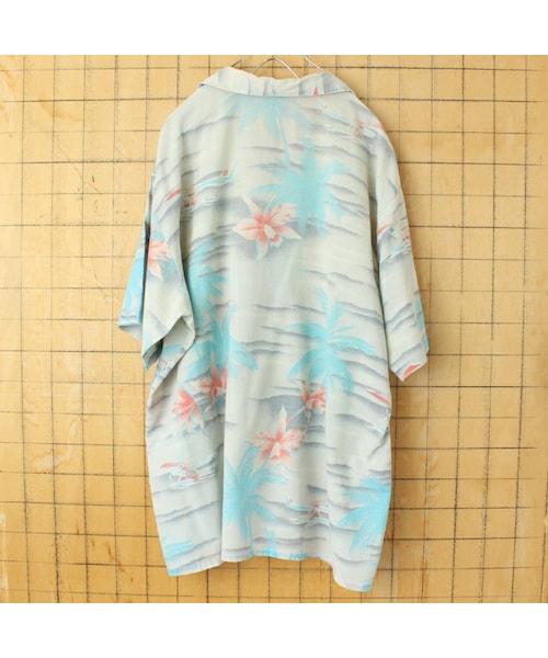 の「70s 80s USA ハイビスカス 総柄 半袖アロハシャツ ブルー