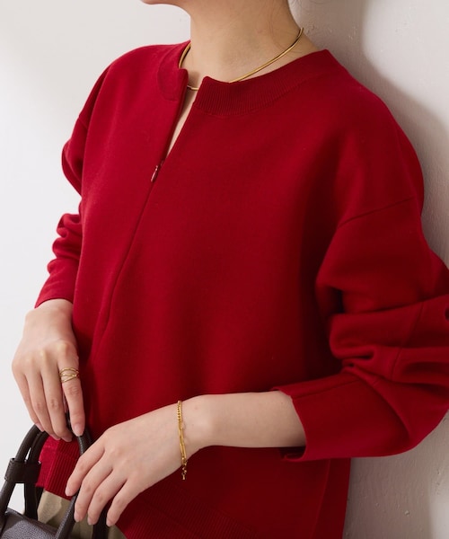 赤いフレアヘムニットセーター anuans anuansボートネックヘム