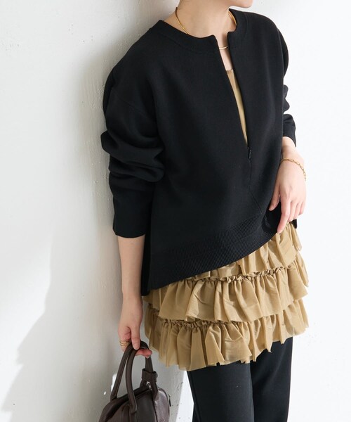 COLLAGE GALLARDAGALANTE（コラージュガリャルダガランテ）の「【レイヤードアイテム】オーガンジーティアードチュニック（チュニック・レディース・ホワイト/キャメル・F）」の2枚目の写真