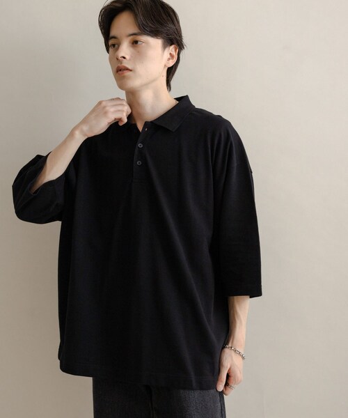 SENSE OF PLACE by URBAN RESEARCH（センスオブプレイスバイアーバンリサーチ）の「スラブカノコエクストラルーズポロシャツ（ポロシャツ・メンズ・BLACK/OATMEAL/BROWN・M/L）」の5枚目の写真