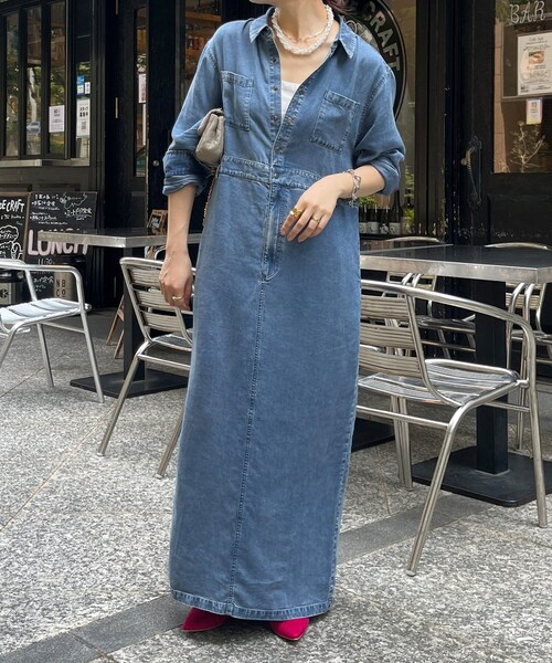 DouDou（ドゥドゥ）の「リヨセルデニムワンピース（シャツワンピース・レディース・ブラック/ブルー・F/TM（高身長））」の2枚目の写真