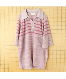 --（--）の「70s 80s USA ポリニット オープンカラー ポロシャツ メンズL レッド 半袖 アメリカ古着（ポロシャツ・メンズ）」