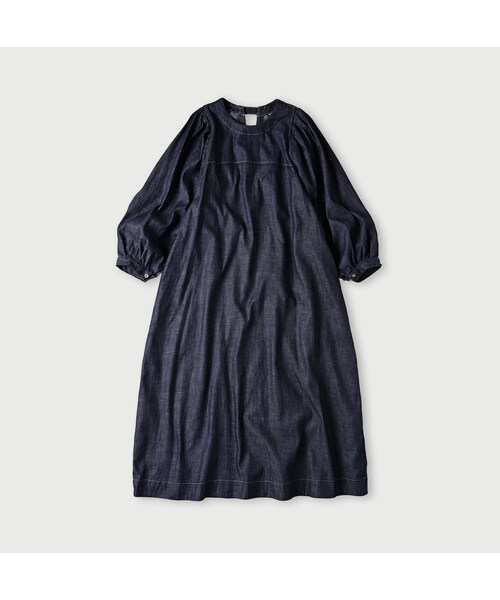 45プチデニムのパフブリッジドレス（インディゴ 濃） 45r プチデニムの