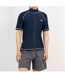 Reebok（リーボック）の「Reebok Swimwear 半袖フルZIPラッシュガード （ネイビー）（アンダーウェア・メンズ）」