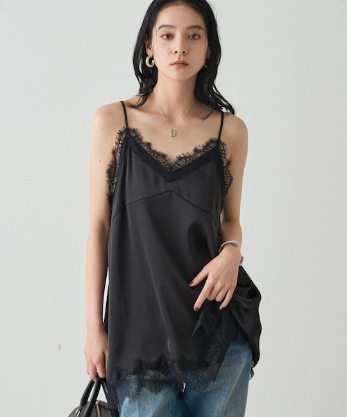 【ほぼ未使用】ラウンジドレス　レースキャミ　ブラック LOUNGEDRESS（ラウンジドレス）の「レースキャミ（）」 - WEAR