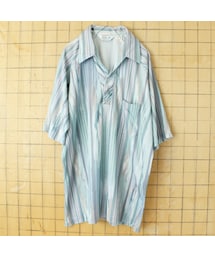 --（--）の「70s 80s USA製 Resort Ware オープンカラー総柄ポロシャツ メンズL ライトグリーン 半袖 アメリカ古着（ポロシャツ）」