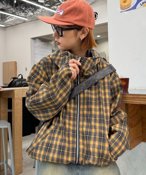 archive shell jacket チェック柄 黄色 短丈 ドローコード MONO-MART LADY'S（モノマートレディース）の「ドローコード付き