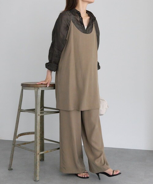 PUAL CE CIN(ピュアルセシン)の「≪着回し力◎/セットアイテム≫ソフトツイルキャミチュニック+パンツセット(パンツ・レディース・ブラック系その他/ベージュ系その他・FREE)」の2枚目の写真