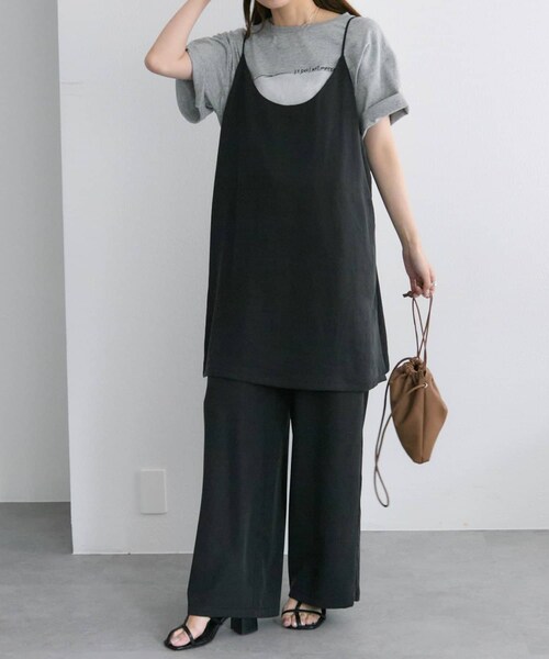 PUAL CE CIN(ピュアルセシン)の「≪着回し力◎/セットアイテム≫ソフトツイルキャミチュニック+パンツセット(パンツ・レディース・ブラック系その他/ベージュ系その他・FREE)」の1枚目の写真