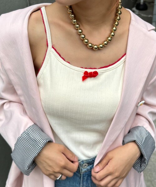 CIAOPANIC TYPY（チャオパニックティピー）の「H.Sカップ付きベロアリボンキャミ（タンクトップ・レディース・サックスブルー/ネイビー/オフホワイト・ONE）」の2枚目の写真