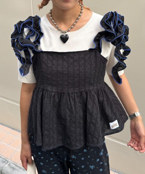 CIAOPANIC TYPY(チャオパニックティピー)の「H.Sドビードットフリルキャミビスチェ(タンクトップ・レディース・レッド/ブラック/オレンジ・ONE)」の2枚目の写真