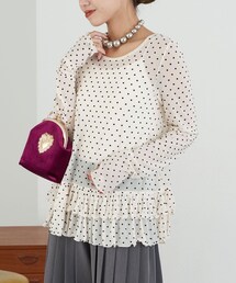 CIAOPANIC（チャオパニック）の「【Lumé/ルメ】裾フリルドットシアートップス（Tシャツ/カットソー）」
