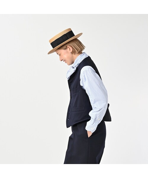 45R（フォーティファイブアール）の「ウールコットンベネシャンの908みゆきベスト（ジャケット/アウター・レディース・74-ネイビー・02-S/04-L）」の6枚目の写真