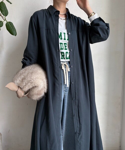 リヨセルツイルロングシャツワンピース