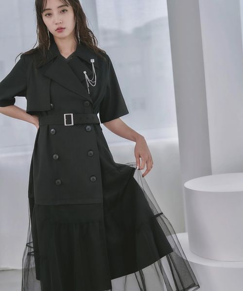 HARE ハレ トレンチライクチュールドッキングワンピース ブラック 黒 HARE（ハレ）の「トレンチライクチュールドッキングワンピース
