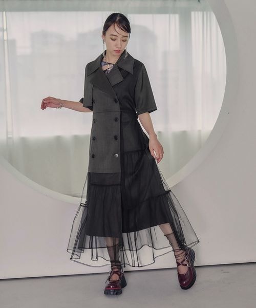 HARE ハレ トレンチライクチュールドッキングワンピース ブラック 黒 HARE（ハレ）の「トレンチライクチュールドッキングワンピース