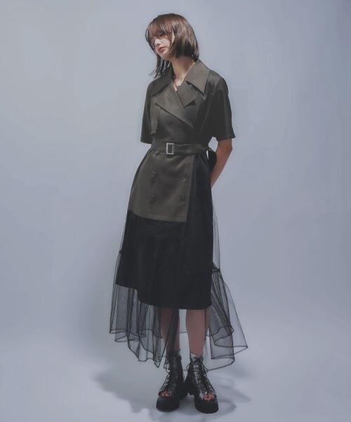 HARE ハレ トレンチライクチュールドッキングワンピース ブラック 黒 HARE（ハレ）の「トレンチライクチュールドッキングワンピース